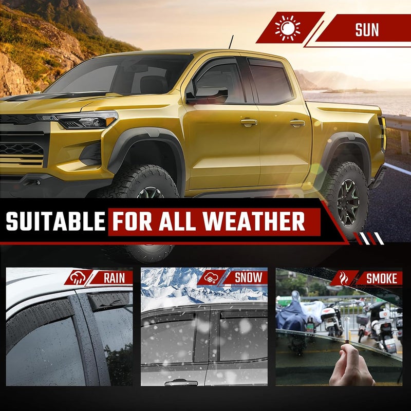 ISINLASSO in-Channel Rain Guards Fit for Chevrolet Colorado Crew Cab 2023-2025 Black Extra Durable Shatterproof Side Window Wind Deflectors Fit for GMC Canyon 2023-2025, Vent Window Visors- 4 PCS - Image 4